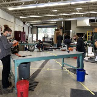 VIU Horticulture students participating in small engine mechanics course